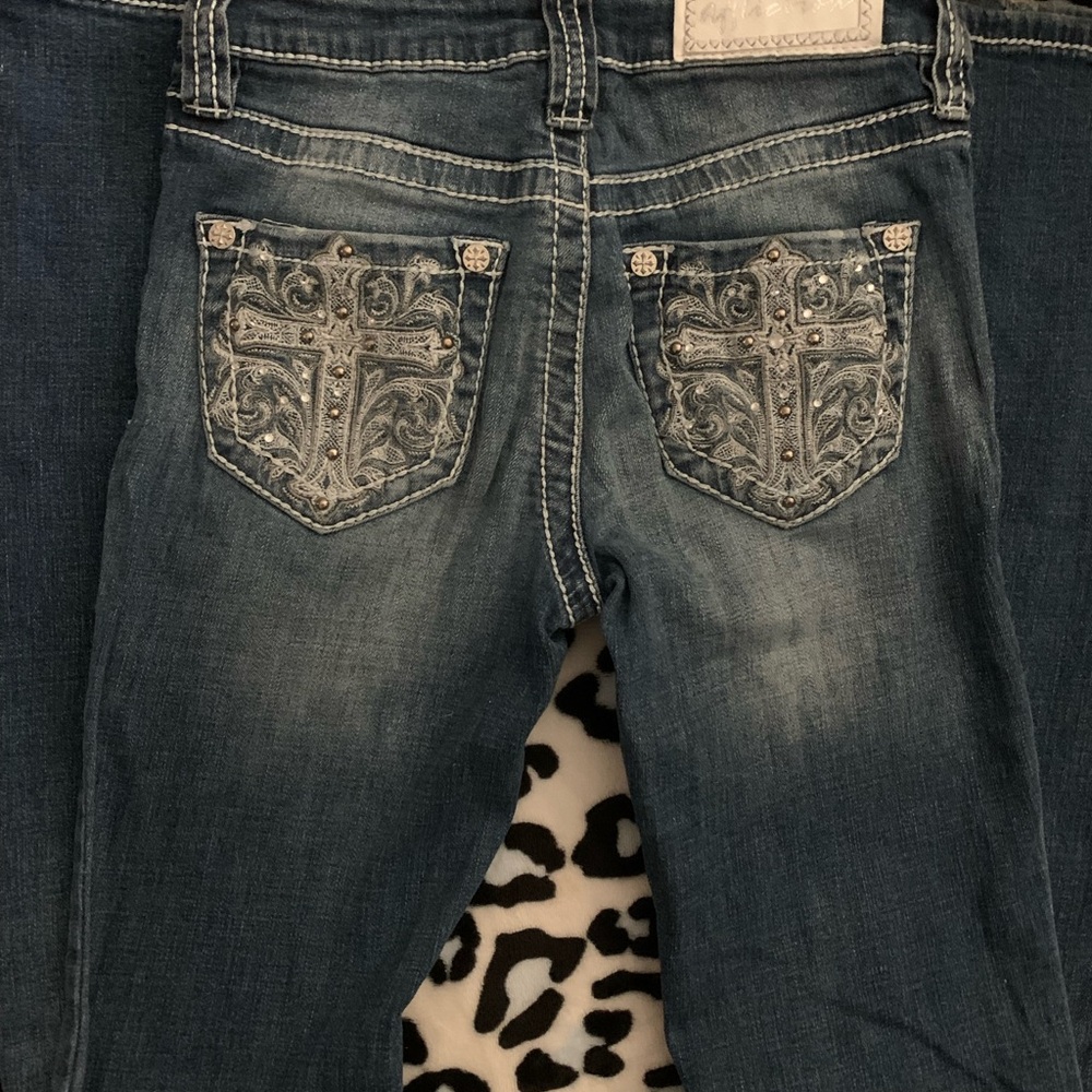 Affliction Blue Boot Cut Jeans with Decorative Back